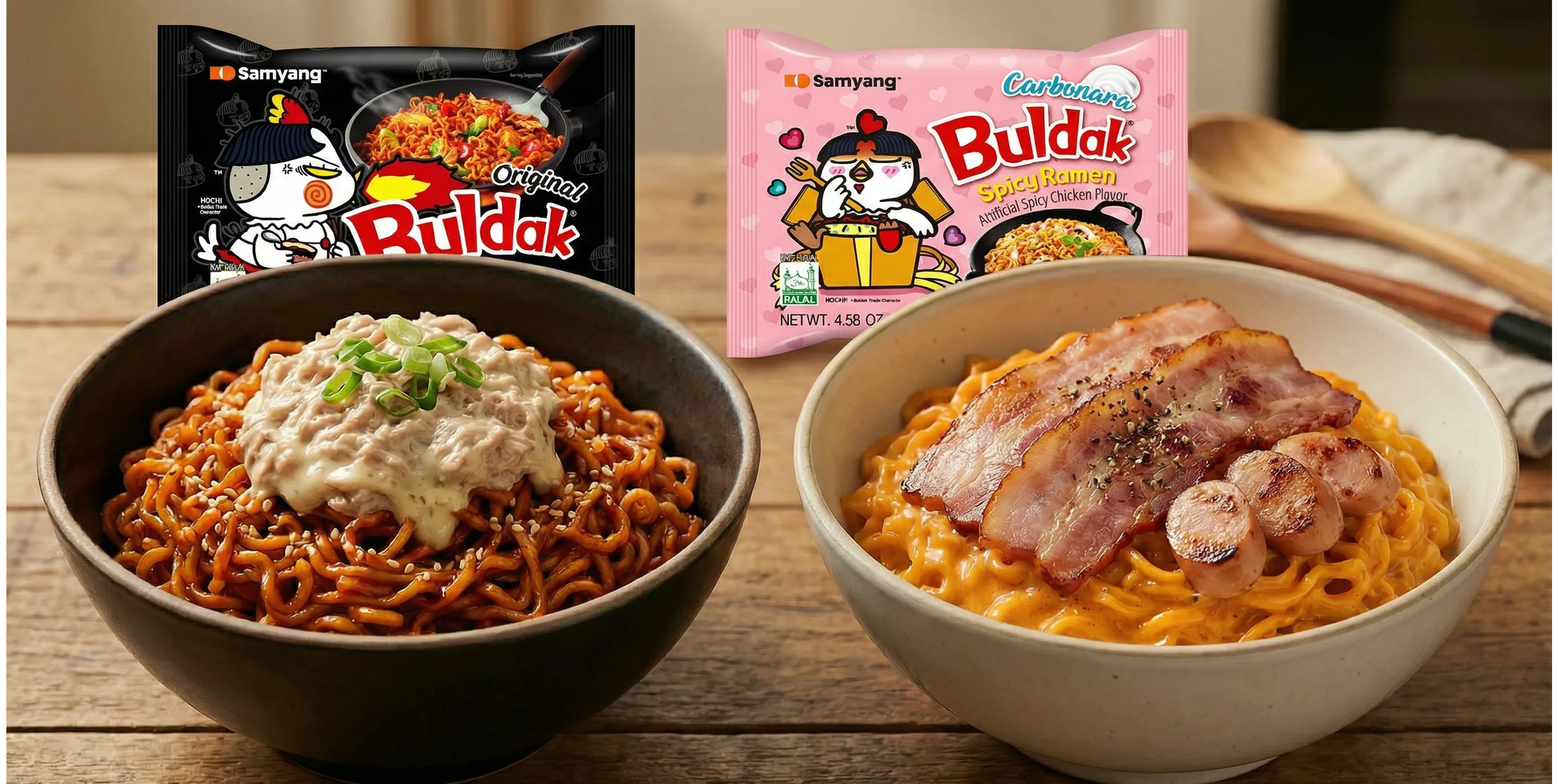 What Is the Best Food Match for Buldak Ramen and Buldak Carbonara?